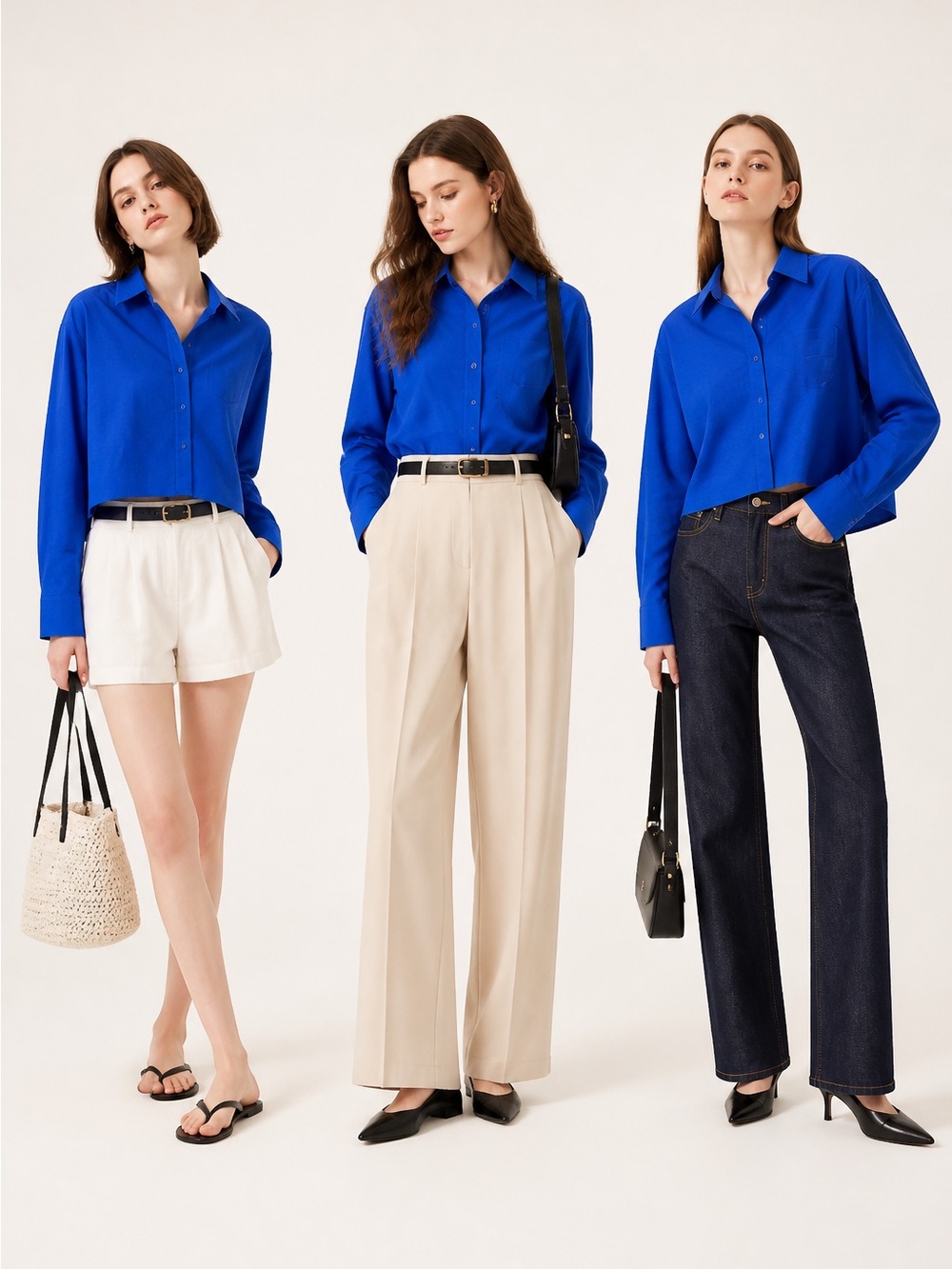 Athleta Midday Poplin Cropped Button Down Front Pocket Boxy Women M Blue Shirt